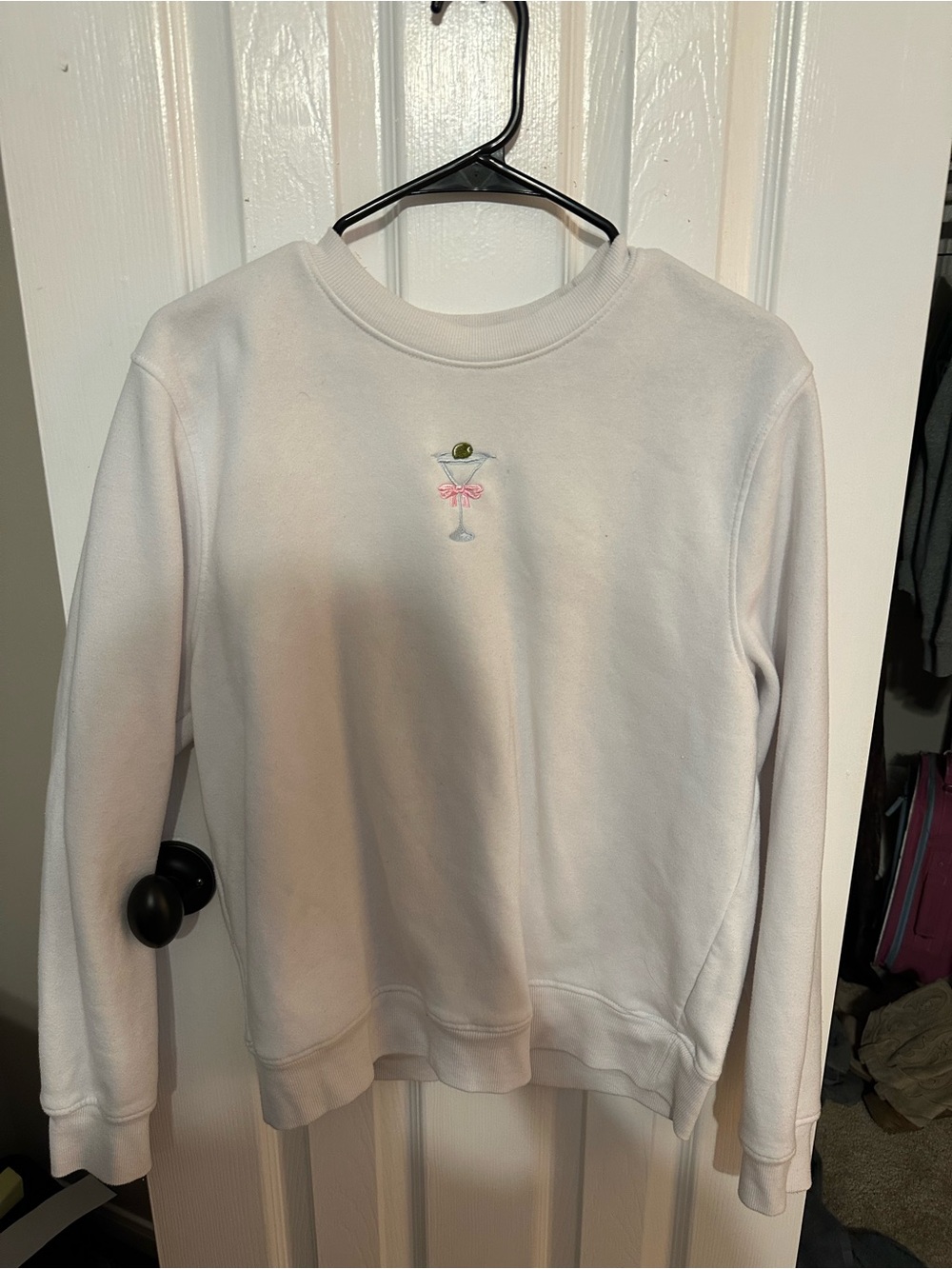 White Crewneck Sweatshirt with Martini Embroidery